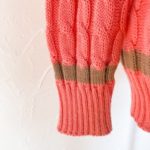 80s Designer Oscar de la Renta Coral Pink and Tan Striped Cable Knit Pullover Sweater Medium/Large image 8