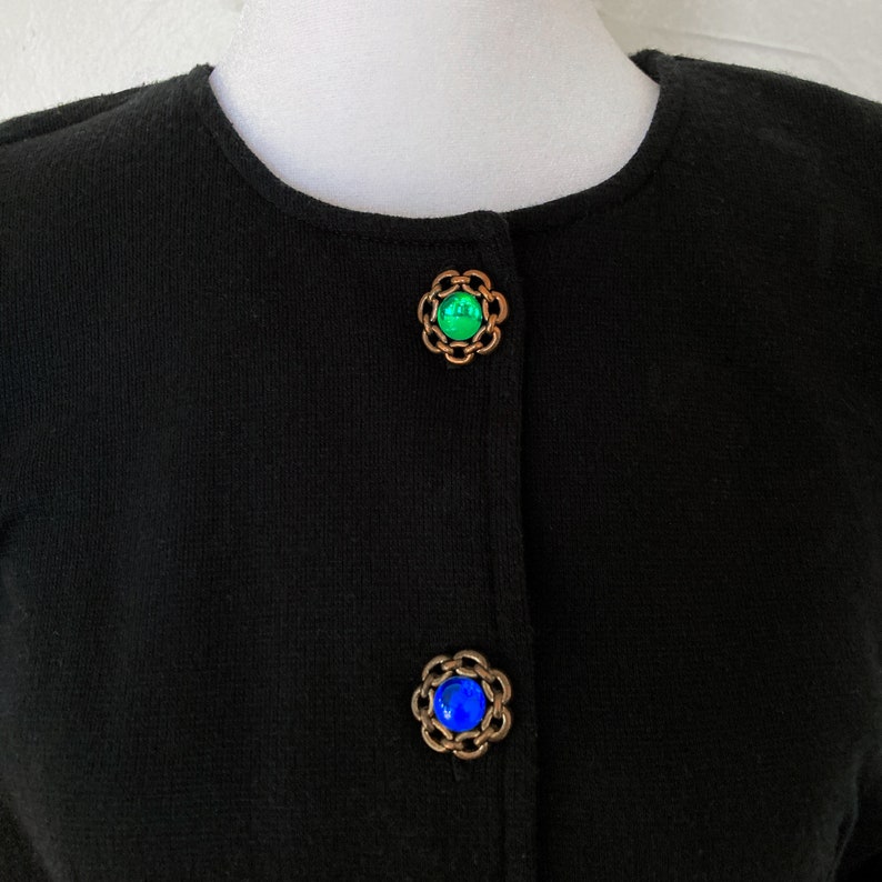 80s Multicolored Rainbow Glass Button Down Black Knit Midi Dress Medium/Large image 5
