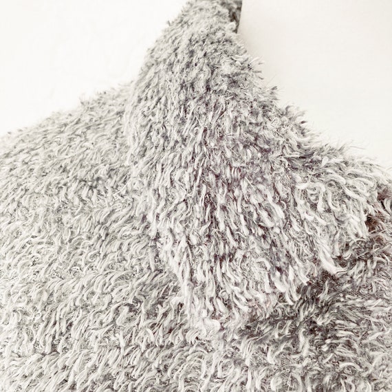 80s/90s Metallic Silver Gray Fuzzy Zip Up Collare… - image 5