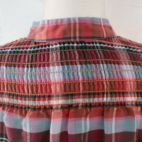 70s/80s Pink, Brown, Orange, Blue Plaid Cotton Bl… - image 9