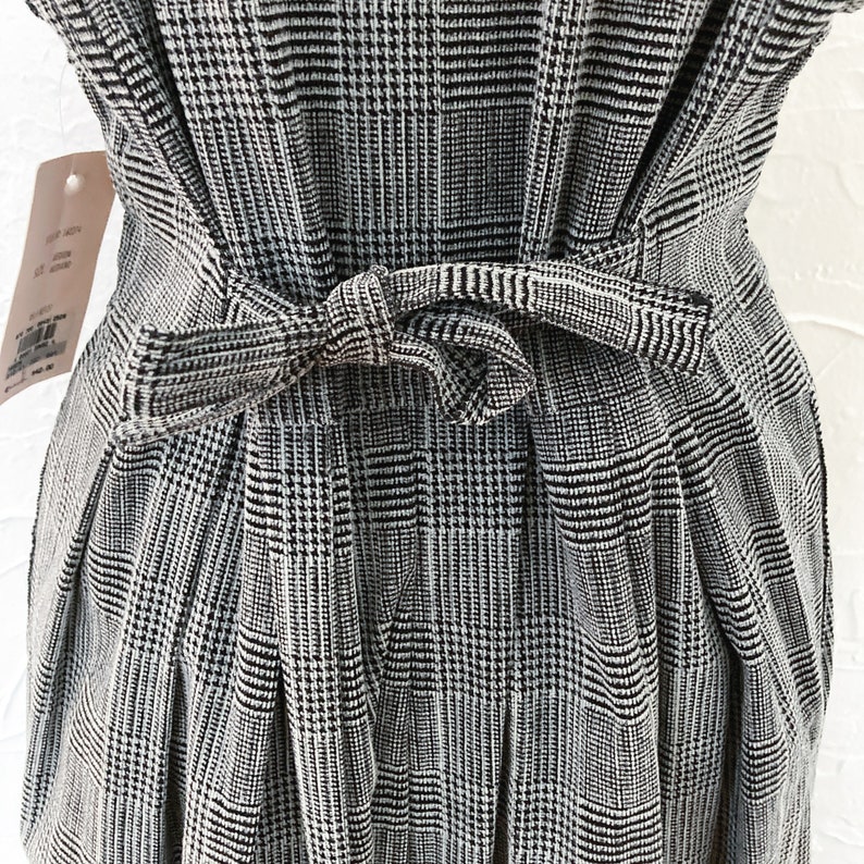 80s/90s Deadstock Gray Plaid Corduroy Black Collared Pinafore Midi Dress Medium/Large image 9