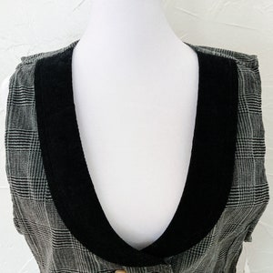 80s/90s Deadstock Gray Plaid Corduroy Black Collared Pinafore Midi Dress Medium/Large image 5