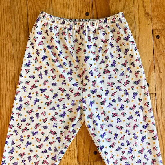 90s White Pink Purple Floral Leggings | Extra Sma… - image 3