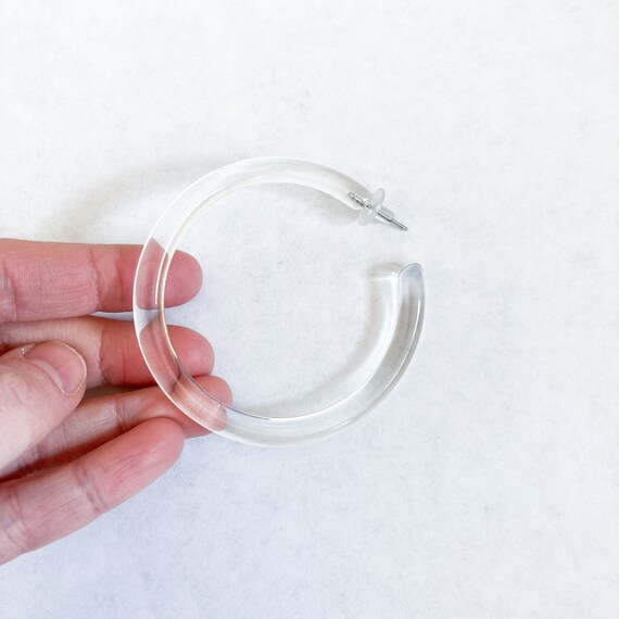 90s Oversized Clear Plastic Large Hoops Pierced E… - image 6