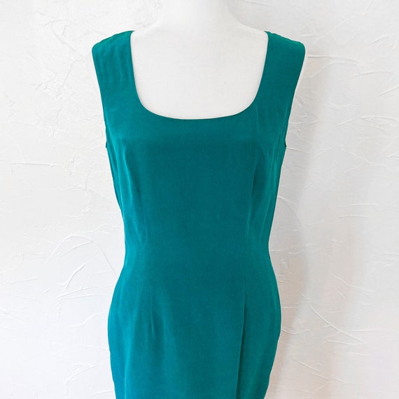 90s Turquoise Silk Sleeveless Minimal Shift Dress… - image 3