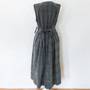 80s/90s Deadstock Gray Plaid Corduroy Black Collared Pinafore Midi Dress Medium/Large image 2