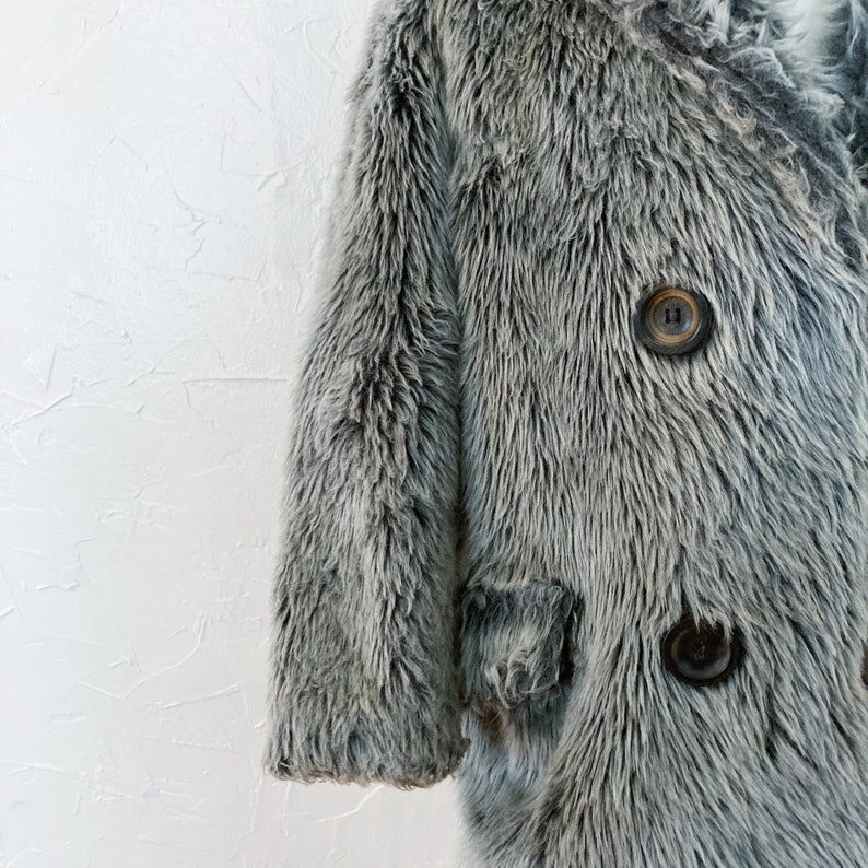 60s White Stag Silver Gray Shaggy Faux Fur Coat Large image 6