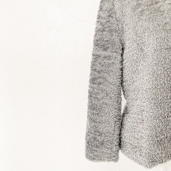 80s/90s Metallic Silver Gray Fuzzy Zip Up Collare… - image 6