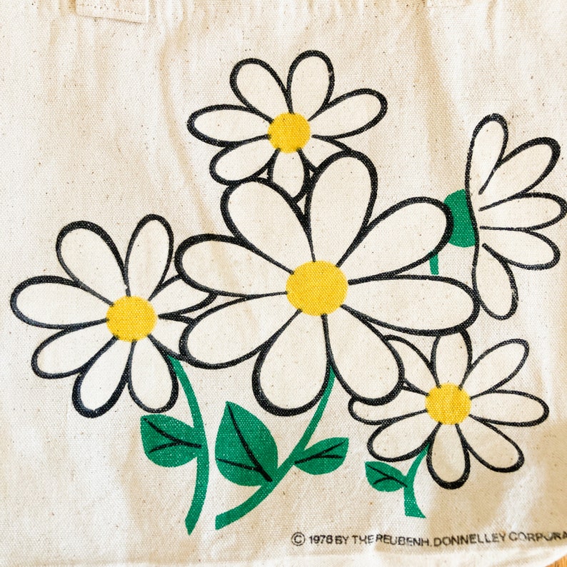 70s Daisy Print Flax Canvas Tote Bag image 7