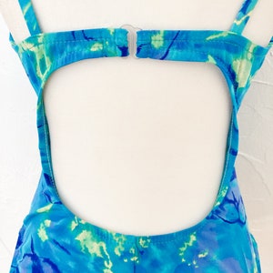 80s Green Blue Turquoise Swirl Tie Dye One Piece High Cut Swimsuit Medium/Large image 7