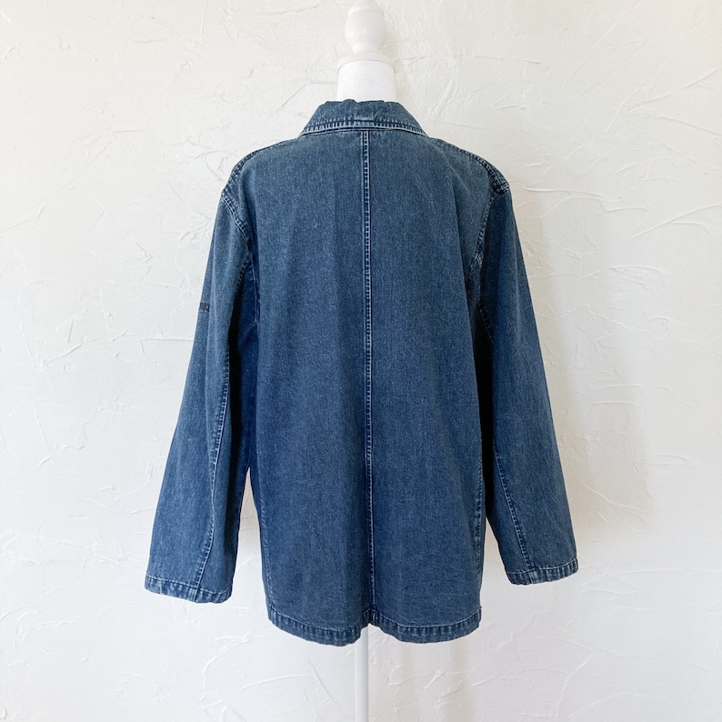 80s Double Breasted Denim Coat with Black Nautical Anchor Buttons Large/Extra Large image 2