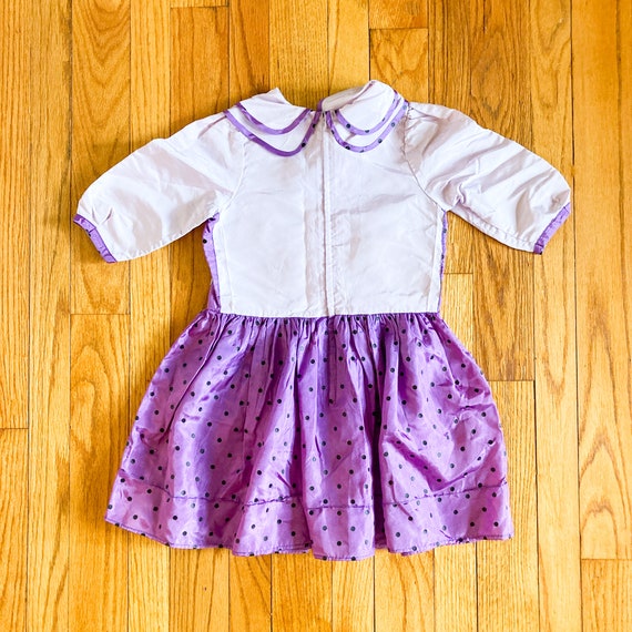 50s/60s Kids Taffeta Purple and Black Polka Dot P… - image 2