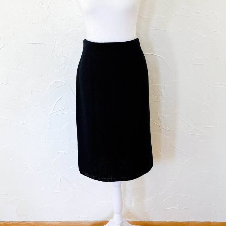 80s Minimal Black Sweater Knit Pencil Skirt 30 to 36 Waist/Medium/Large image 1