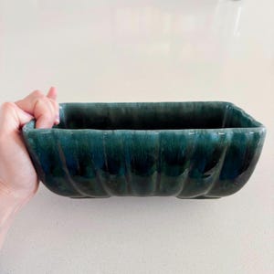 70s Hull Ceramic Planter Scalloped Edge Ombre Turquoise Green Glaze F42