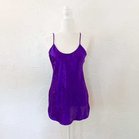 70s/80s Purple Floral Jacquard Satin Slip Dress |… - image 1