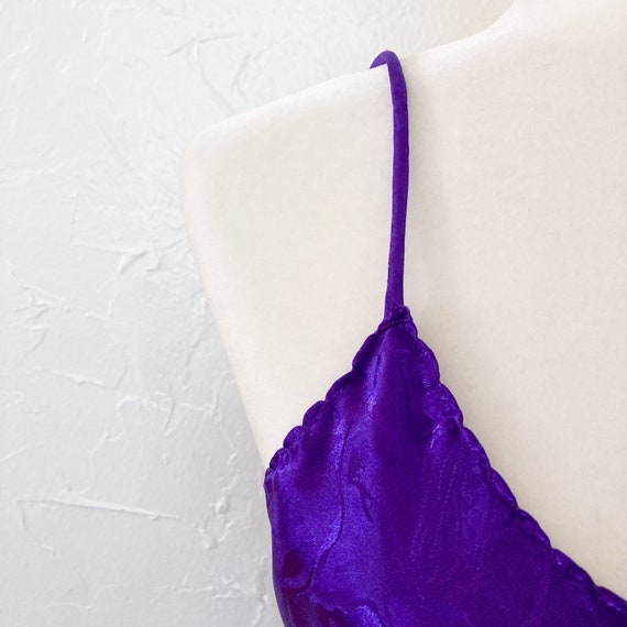70s/80s Purple Floral Jacquard Satin Slip Dress |… - image 6