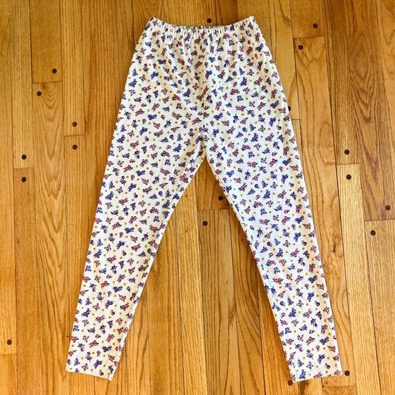 90s White Pink Purple Floral Leggings | Extra Sma… - image 1