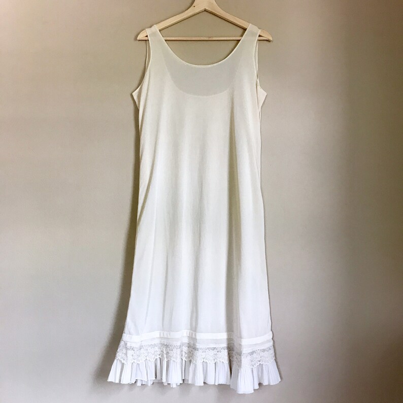 50s MediumLarge Cream Lingerie Slip Dress with Lace and Pleated Hem