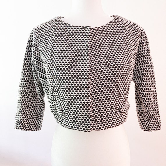 50s Black and White Honeycomb Cropped Jacket | Sm… - image 1
