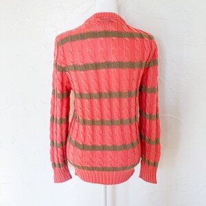 80s Designer Oscar de la Renta Coral Pink and Tan Striped Cable Knit Pullover Sweater Medium/Large image 2
