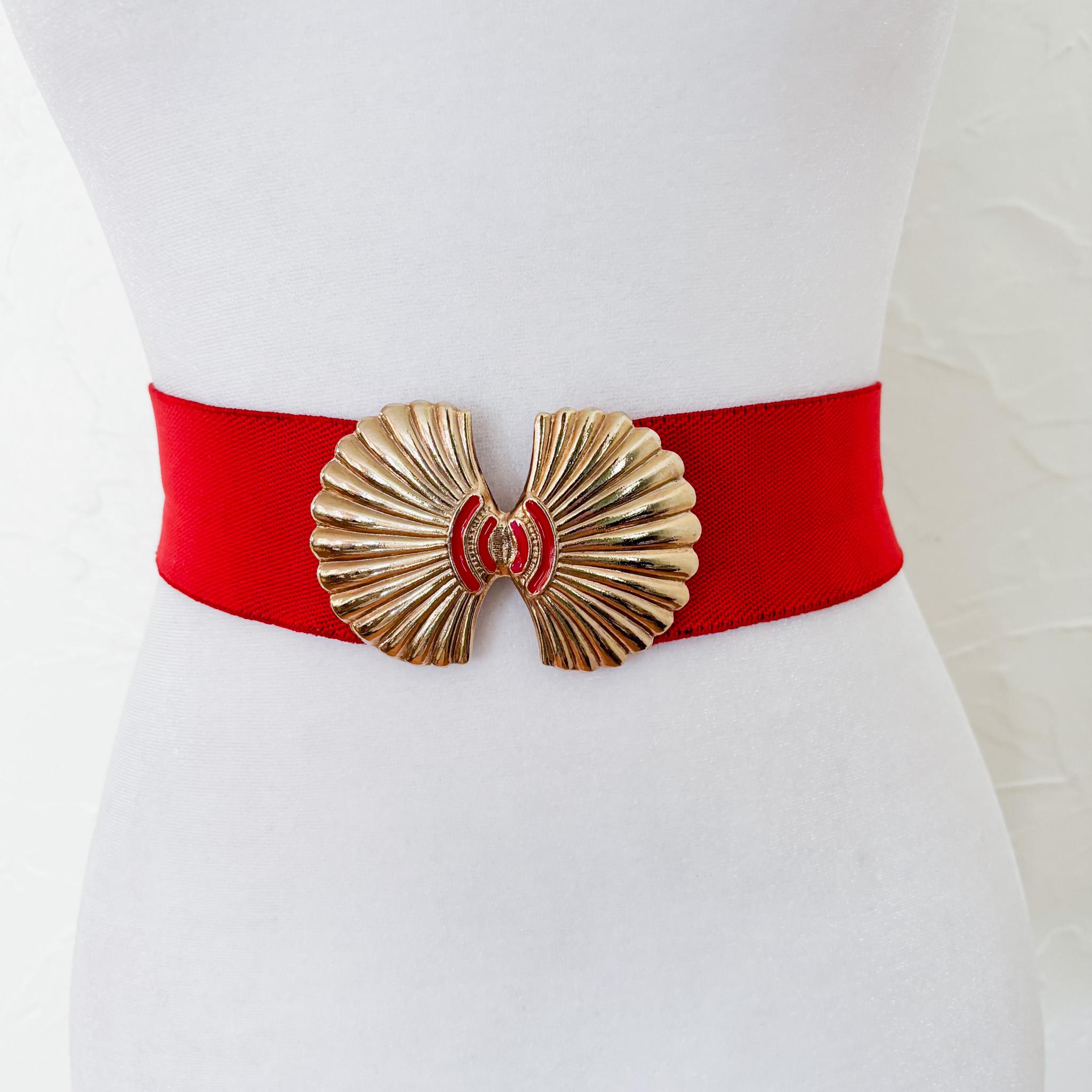 Vintage Art Deco Double Belt Buckle Gold Tone Red Carved Faux Coral 1940s #1081 Vintage Art Deco Two Part Belt Clasp With Faux Coral and  main image 4