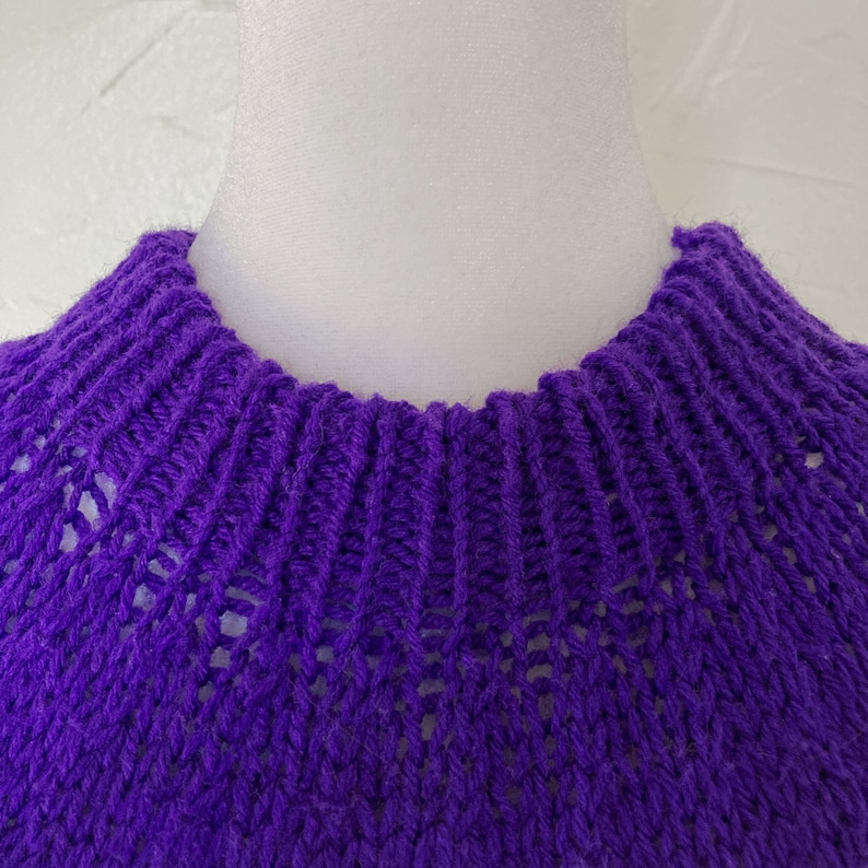 70s Two Toned White Purple Hand Knit Chunky Warm Fair Isle Sweater Medium/Large image 5