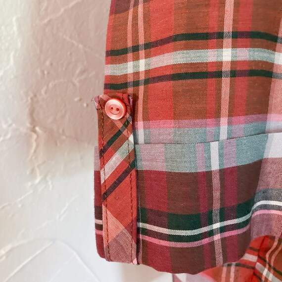 70s/80s Pink, Brown, Orange, Blue Plaid Cotton Bl… - image 8