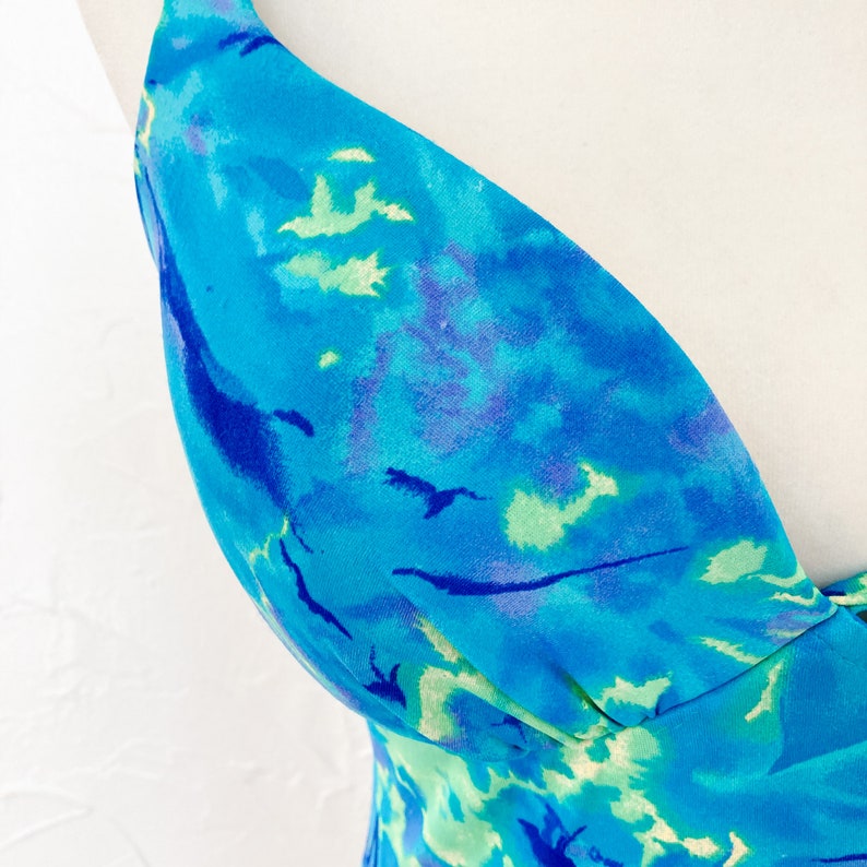 80s Green Blue Turquoise Swirl Tie Dye One Piece High Cut Swimsuit Medium/Large image 6