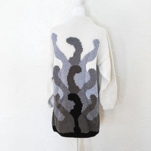 80s Amazing Cat Hand Knit Sweater with Tails on Back in White Black Gray Metallic Gold Large/Extra Large image 2