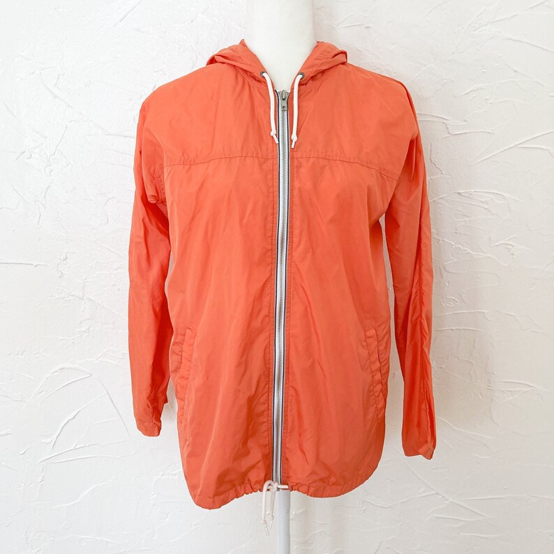 Y2k Orange Two Toned Windbreaker Jacket White Zipper Small/Medium image 1