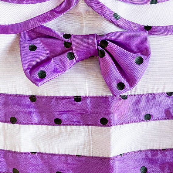 50s/60s Kids Taffeta Purple and Black Polka Dot P… - image 6