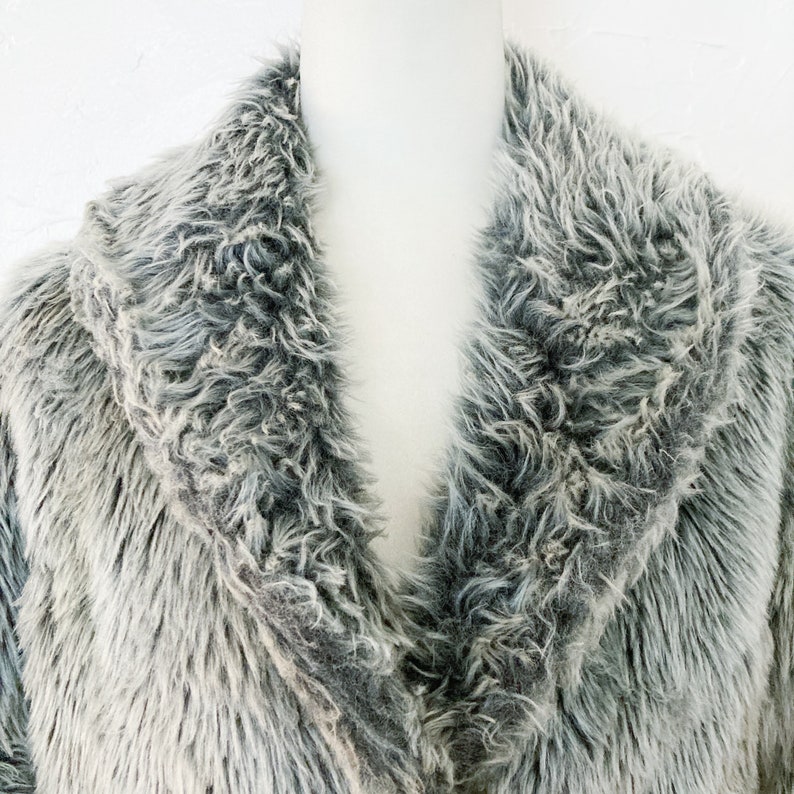 60s White Stag Silver Gray Shaggy Faux Fur Coat Large image 4