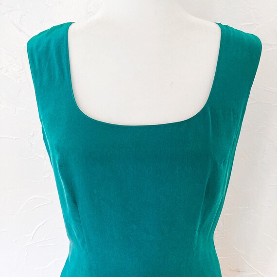 90s Turquoise Silk Sleeveless Minimal Shift Dress… - image 5