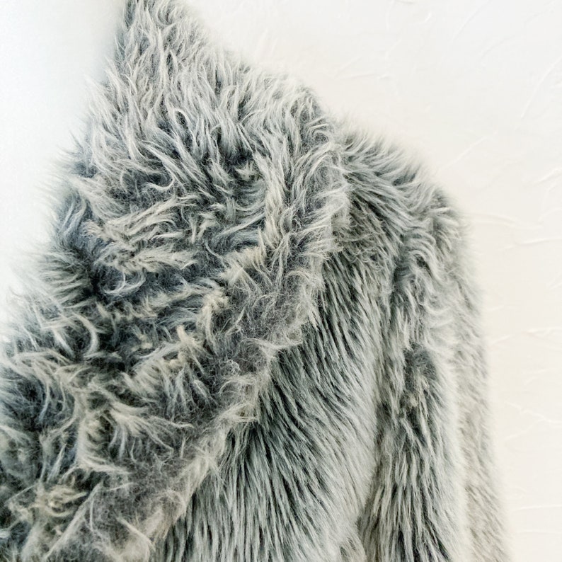 60s White Stag Silver Gray Shaggy Faux Fur Coat Large image 5