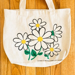 70s Daisy Print Flax Canvas Tote Bag image 3