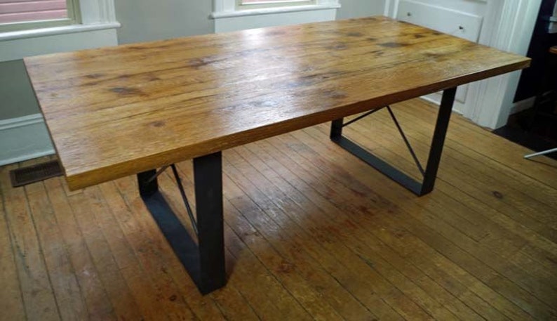 Rustic Oak Harvest Dining Room Table Handmade Reclaimed Barn Beams Conference