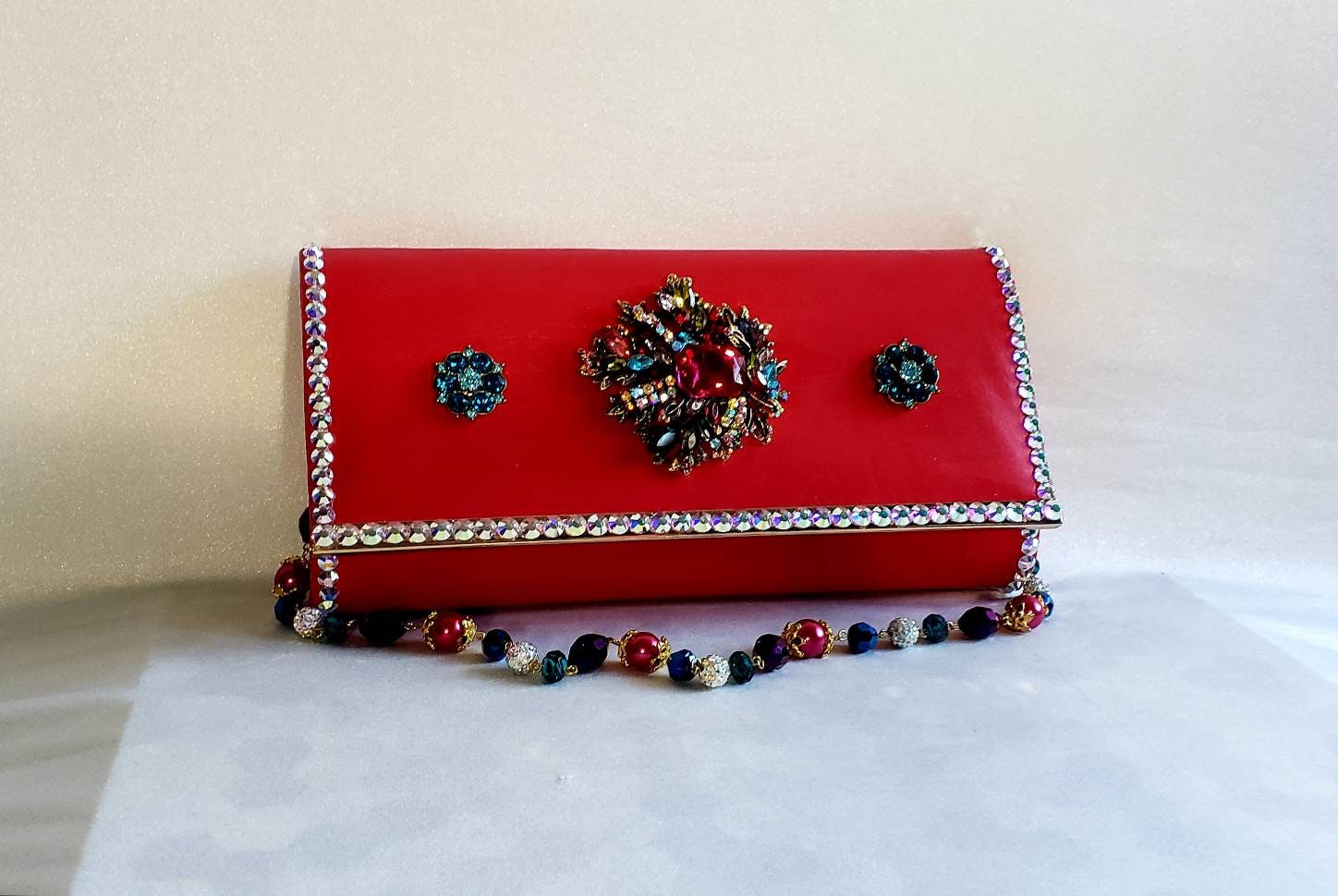 Red lipstick purse. Red shoulder purse. Bling purse. Unique Etsy