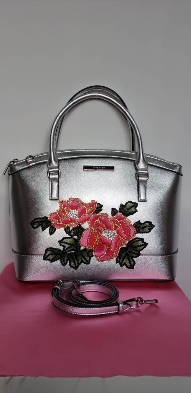 Crystal rose purse. Oneofakind silver rose bag. Rose purse. Etsy