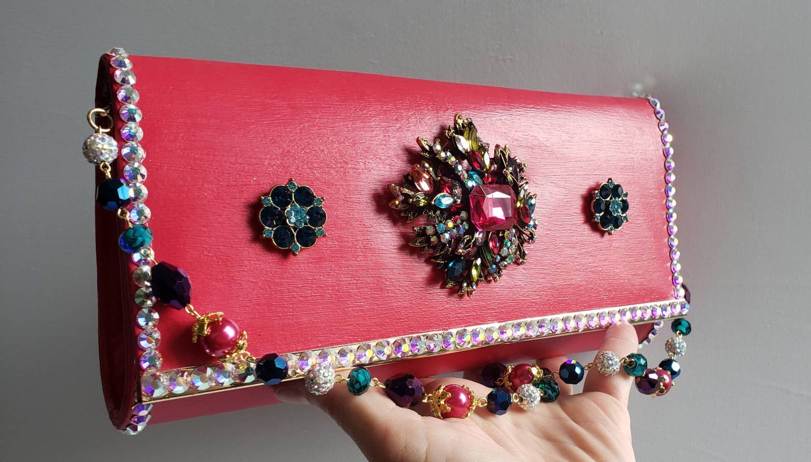 Red lipstick purse. Red shoulder purse. Bling purse. Unique Etsy