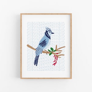 Blue Jay Art Print Illustration, Canadian Wildlife, Cottage Wall decor, Bird print, Blue bird, Wild Bird Art, blue jay print ready to frame