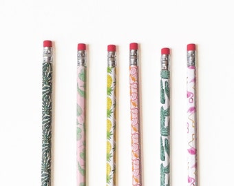 Tropical Theme Pencil Set | Set of 6 | Writing Pencils | Colorful Pattern Pencils | Cute Stationery | Gift for Friend | Gift Ideas