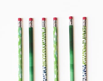 Green Watercolour Pencils Set | Patterned HB Graphite, Made in Canada