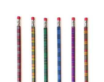 Plaid Pencil Set | Colorful Tartan Pencils, Cute Stationery