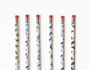 Bird Theme Pencil Set | Set of 6, Colorful Pattern Pencils