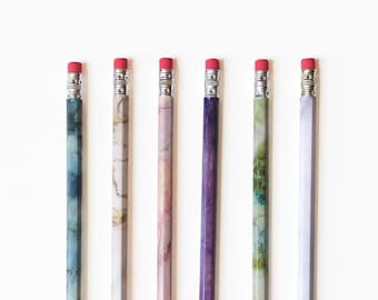 Marble Pattern Pencil Set | Colorful Stationery, Set of 6