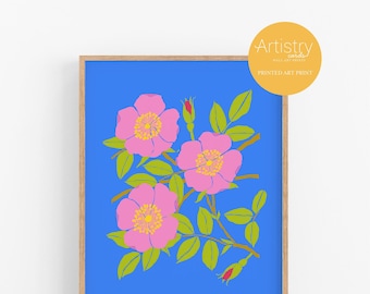 Alberta Wild Rose Art Print, Botanical Illustration