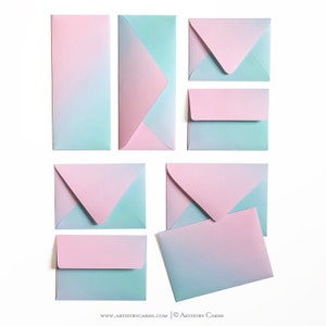Cotton Candy | Gradient Envelopes | 10 in each pack | Sizes come in A2, A6, A7 and #10 patterned envelopes | Euro and square flap style