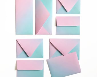 Cotton Candy Gradient Envelopes | Euro & Square Flap, A2 A6 A7 #10