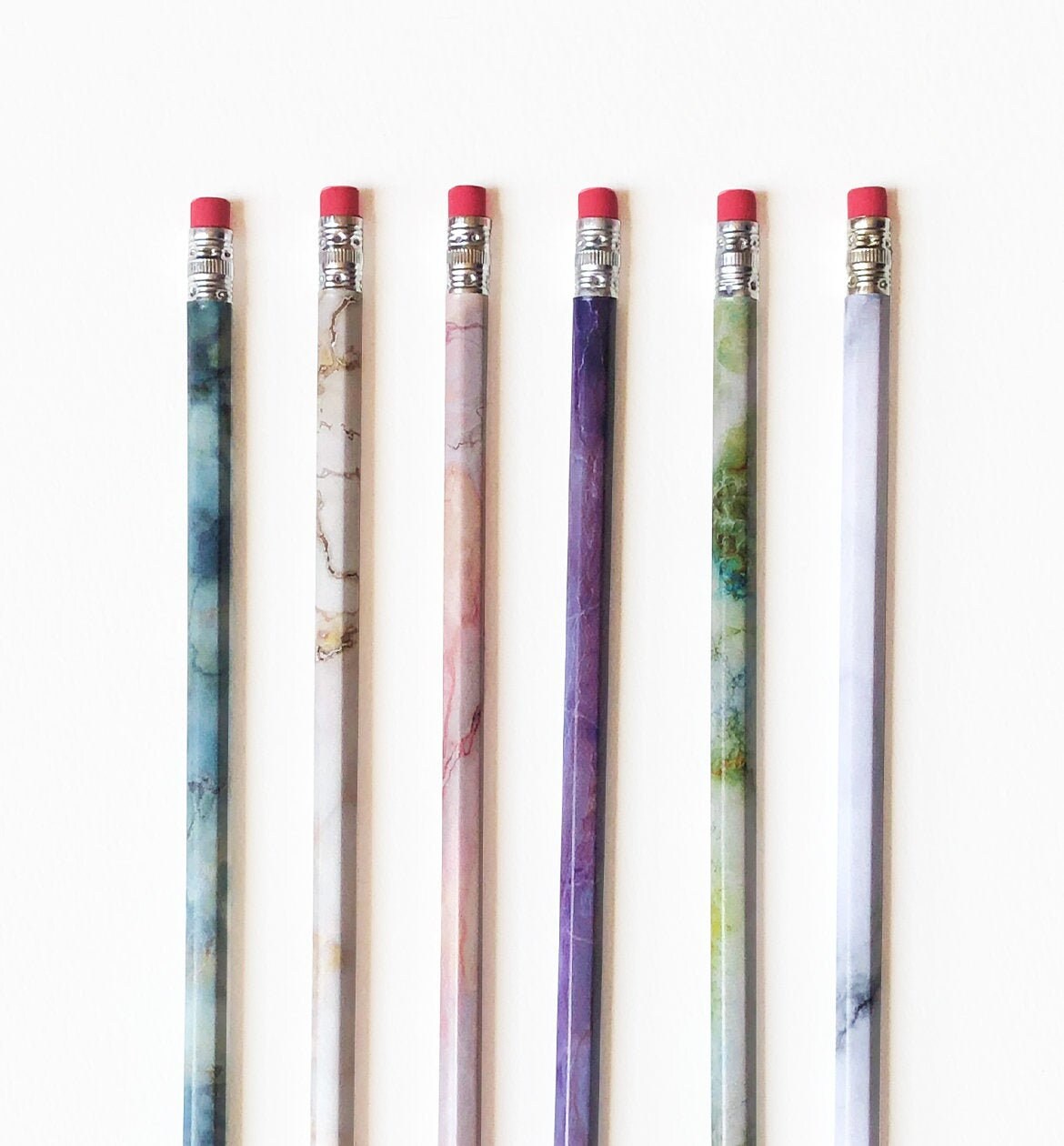 Marble Pencil Set Set of 6 Writing Pencils Colorful Pattern Pencils