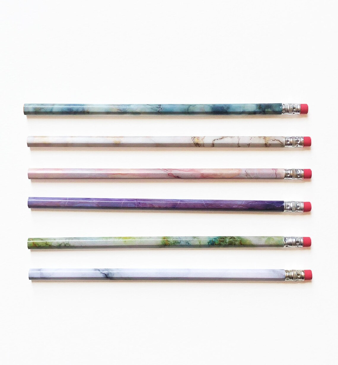 Marble Pencil Set Set of 6 Writing Pencils Colorful Pattern Pencils